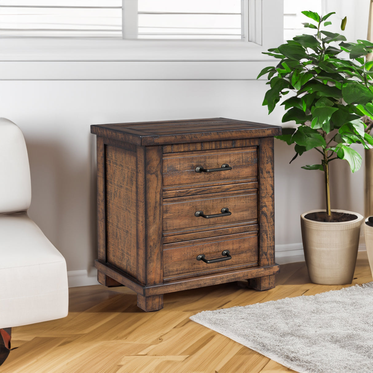 Rustic Three Drawer Reclaimed Solid Wood Framhouse Nightstand - V.I.P Digital Presence