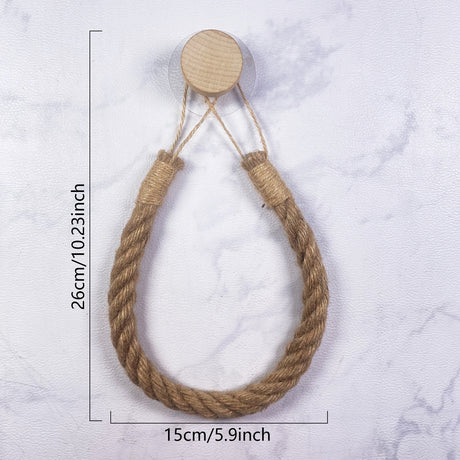 Wooden Hook Seamless Adhesive No Drilling Handmade Woven Hemp Rope Towel Rack Tissue Holder Bathroom Toilet - V.I.P Digital Presence