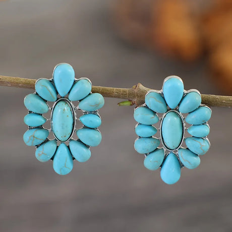 Flower Shape Artificial Turquoise Earrings - V.I.P Digital Presence