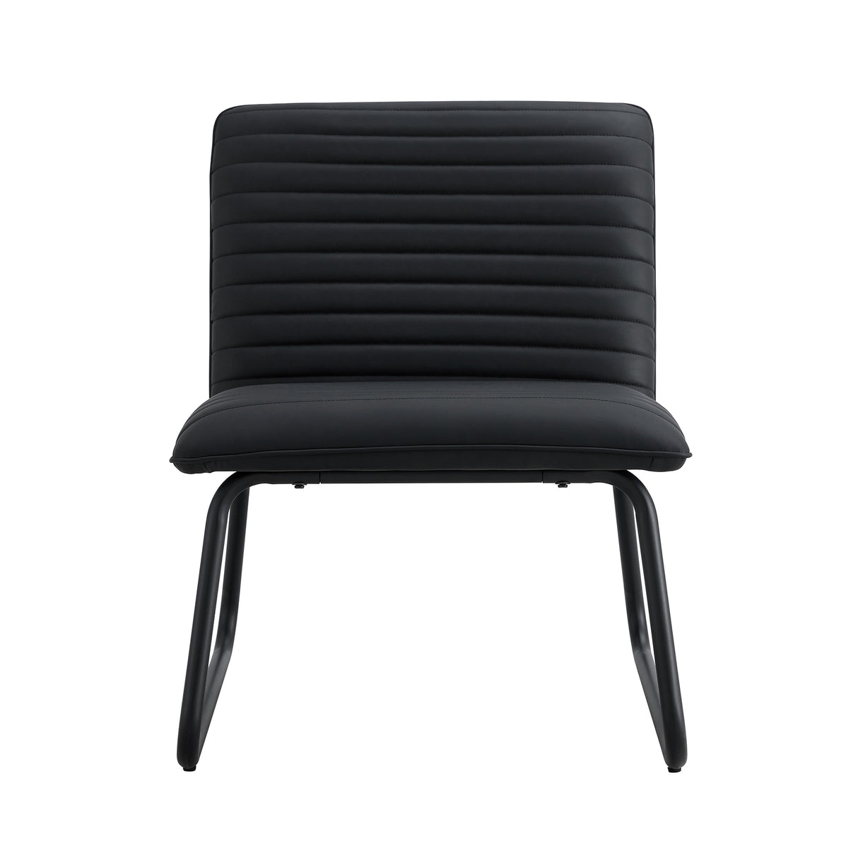 Black minimalist armless sofa chair with PU backrest paired with black metal legs