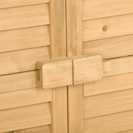 Wooden Garden Shed 3-tier Patio Storage Cabinet Outdoor Organizer Wooden Lockers with  Wood (Natural Wood Color -Shutter Design) - V.I.P Digital Presence