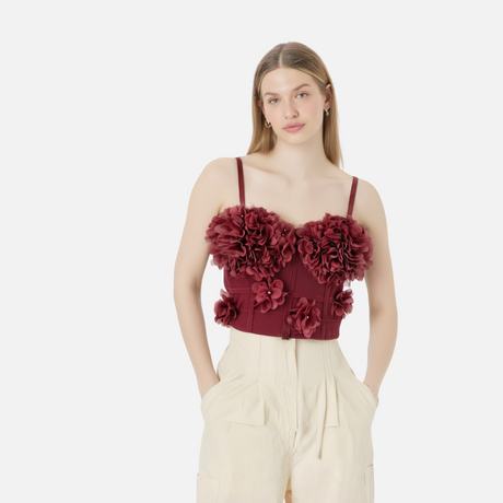 French mesh see through fishbone corset with chest cushion three-dimensional flower shaped outerwear beautiful back - V.I.P Digital Presence