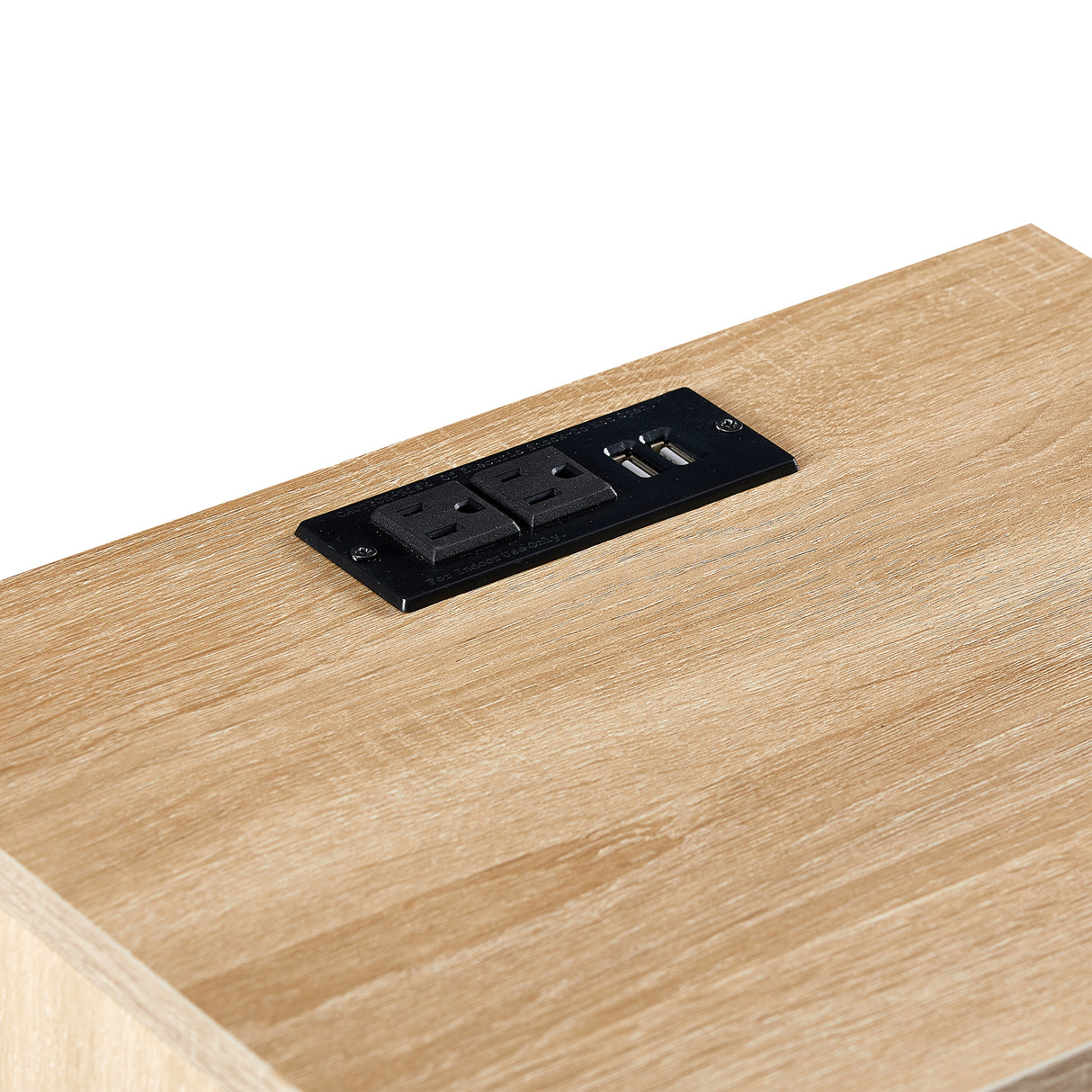 15.75" Rattan End table with Power Outlet & USB Ports  Modern nightstand with drawer and solid wood legs - V.I.P Digital Presence