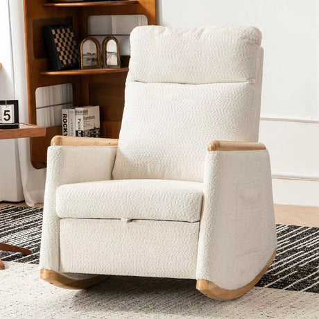 Accent Rocking Chair with Footrest High Back Rubber Wood Rocking Legs Bedroom Living Space 38.6D X 26.8W X 40.6H Inch - V.I.P Digital Presence
