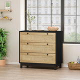 30.31"3-Drawers Storage Cabinet Rope Woven Drawer,for Bedroom,Living Room,Dining Room,Hallways,Black - V.I.P Digital Presence