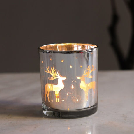 Silver Scented Candle Container Handmade Candle Glass Empty Jar Christmas Reindeer Pattern Light Candle Cup Home Decor - V.I.P Digital Presence
