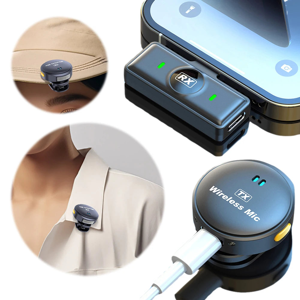 Wireless Magnetic Button Collar Microphone Noise Cancelling Lapel Mic Plug and Play 164ft Range for YouTube Vlog Video Recording - V.I.P Digital Presence