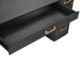 70 inch classic and traditional executive desk with metal trim, writing desk with 2 file drawers, USB ports, and sockets, black - V.I.P Digital Presence