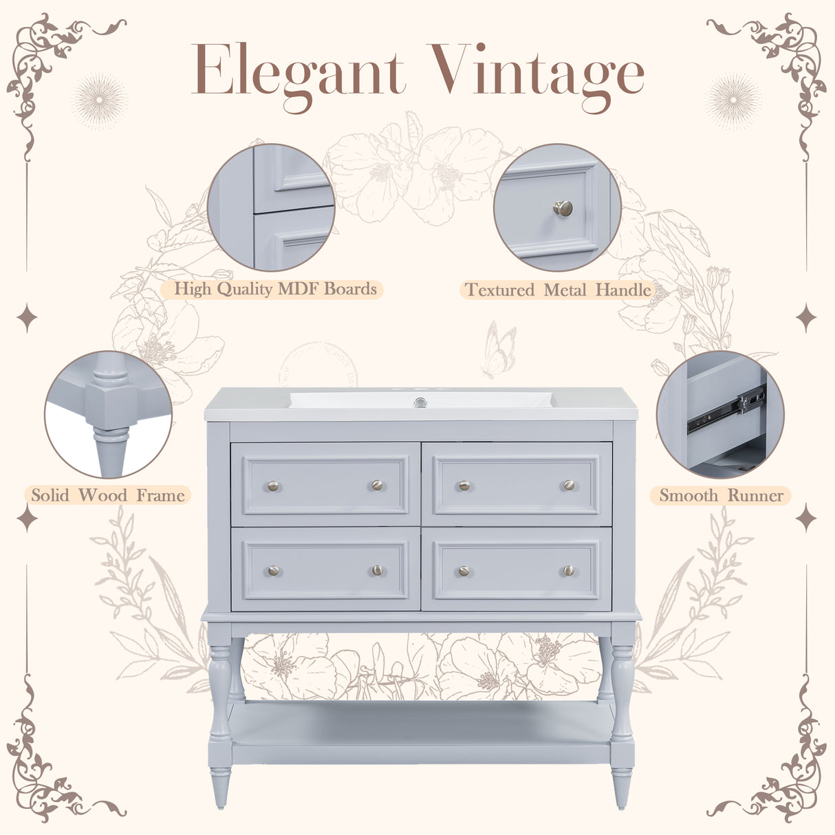 36" Bathroom Vanity Cabinet with Sink Combo Set, Undermount Resin Sink, Free Standing Vanity Set with 4 Drawers Blue - V.I.P Digital Presence