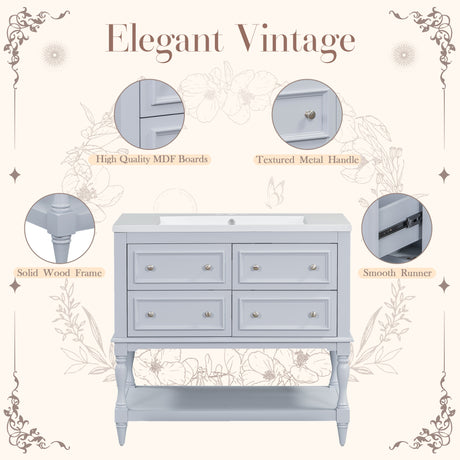 36" Bathroom Vanity Cabinet with Sink Combo Set, Undermount Resin Sink, Free Standing Vanity Set with 4 Drawers Blue - V.I.P Digital Presence