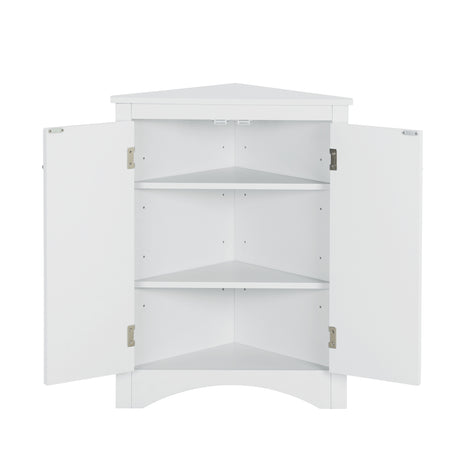 White Triangle Bathroom Storage Cabinet with Adjustable Shelves, Freestanding Floor Cabinet for Home Kitchen - V.I.P Digital Presence
