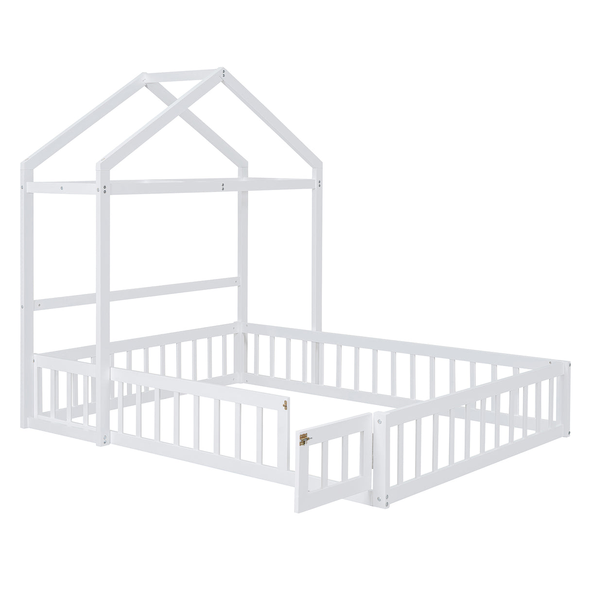 Wooden Full Size Children's Bed with Detachable Headboard and Integrated Clothes Drying Rack, White - V.I.P Digital Presence