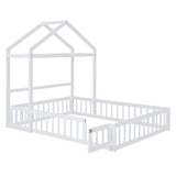 Wooden Full Size Children's Bed with Detachable Headboard and Integrated Clothes Drying Rack, White - V.I.P Digital Presence