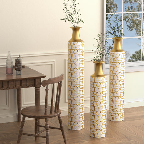 Floor standing golden large vase -32/28/24 inches decorative high vase set of 3 vintage antique worn-out vases - V.I.P Digital Presence