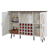 White Faux Rattan Barn Door Wine Cabinet with Wine Rack and Wine Glass Rack, Double Door Design with Removable Shelves - V.I.P Digital Presence