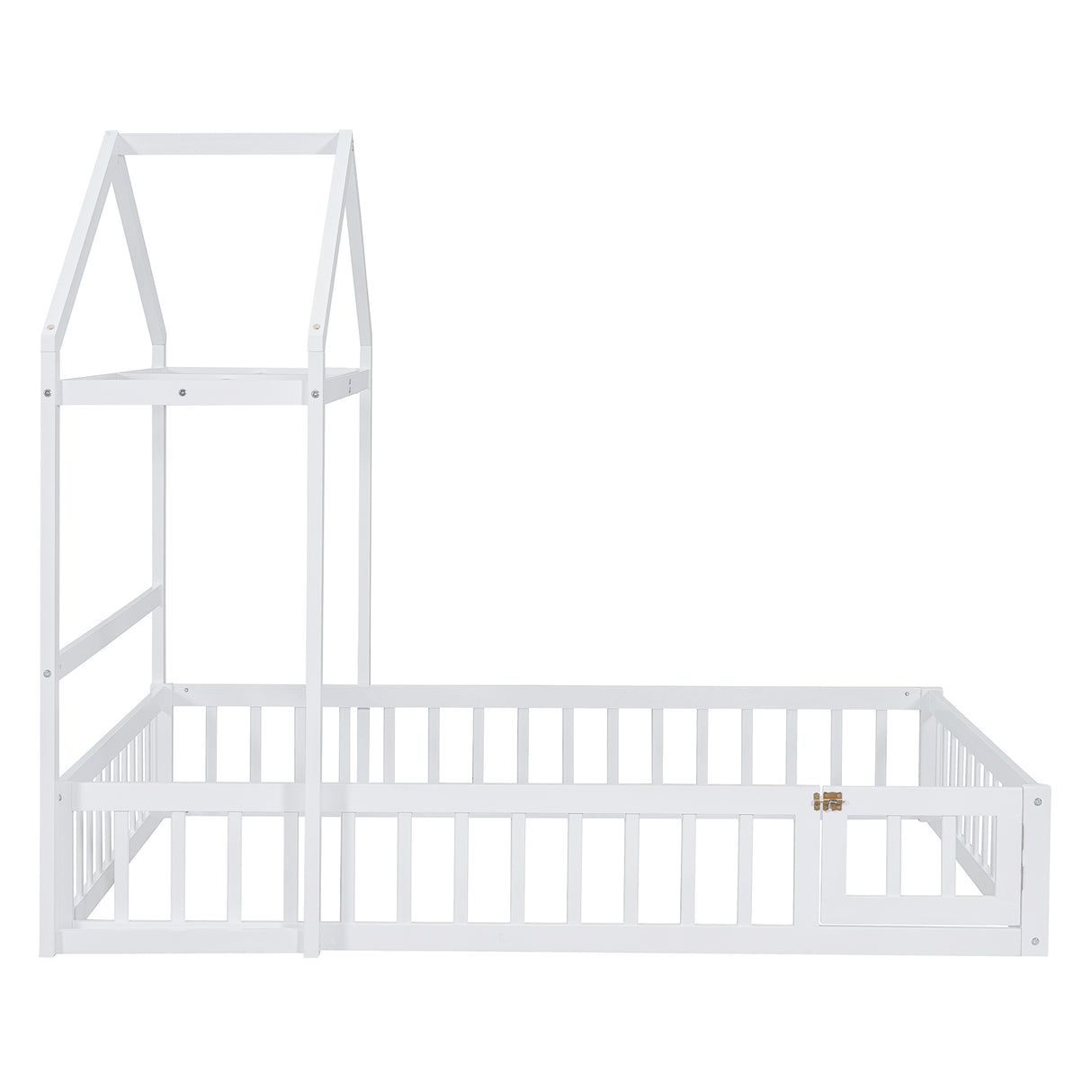 Wooden Full Size Children's Bed with Detachable Headboard and Integrated Clothes Drying Rack, White - V.I.P Digital Presence