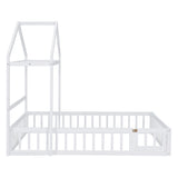 Wooden Full Size Children's Bed with Detachable Headboard and Integrated Clothes Drying Rack, White - V.I.P Digital Presence
