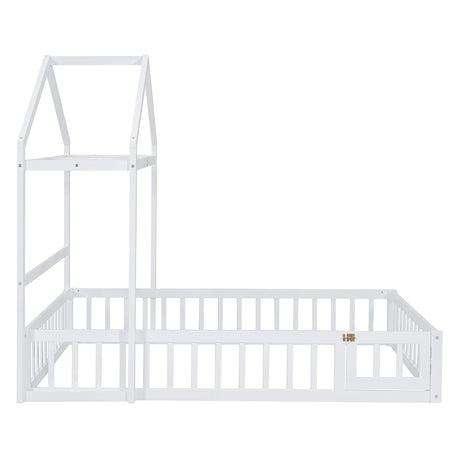 Wooden Full Size Children's Bed with Detachable Headboard and Integrated Clothes Drying Rack, White - V.I.P Digital Presence