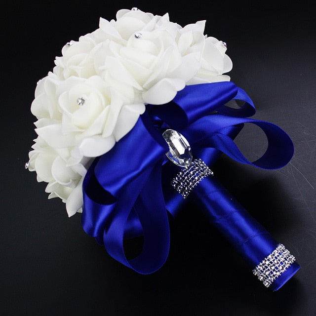 White Ivory Bridal Bridesmaid Flower Wedding Bouquet Artificial Flower Rose Bouquet Crystal Bridal Bouquets - V.I.P Digital Presence