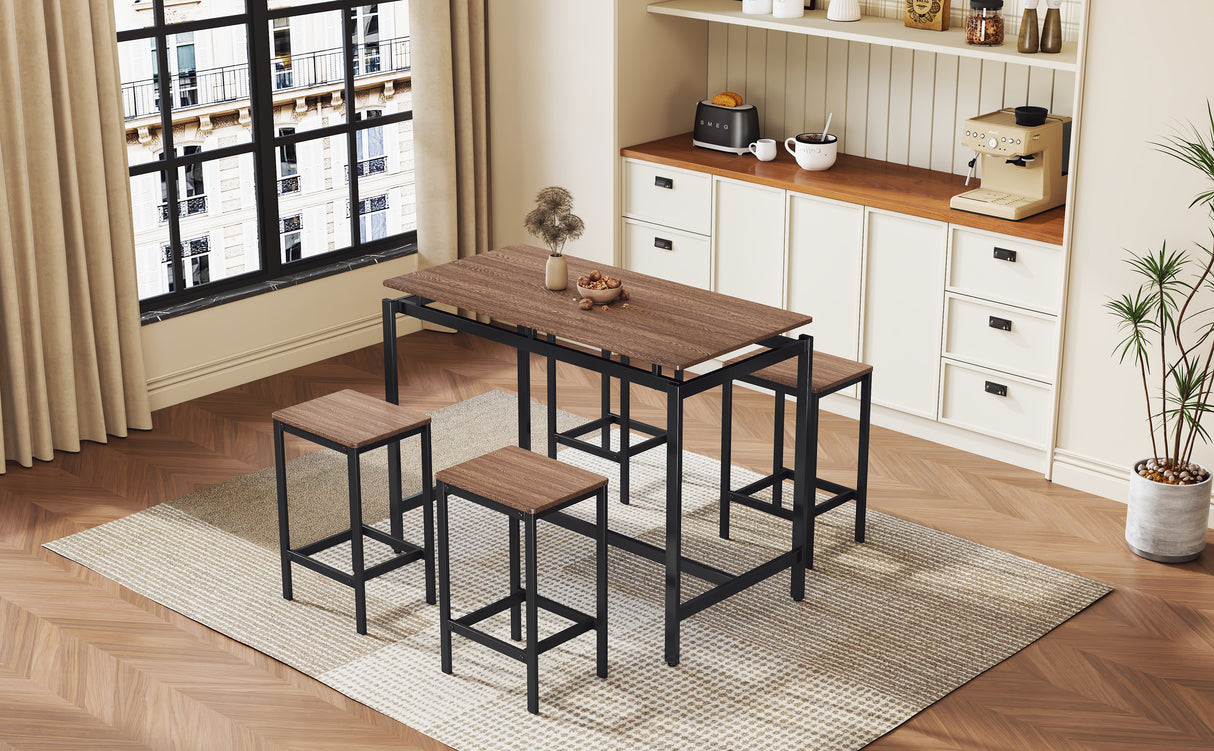 TREXM 5-piece compact bar table with table and stool - modern industrial design (dark brown) - V.I.P Digital Presence