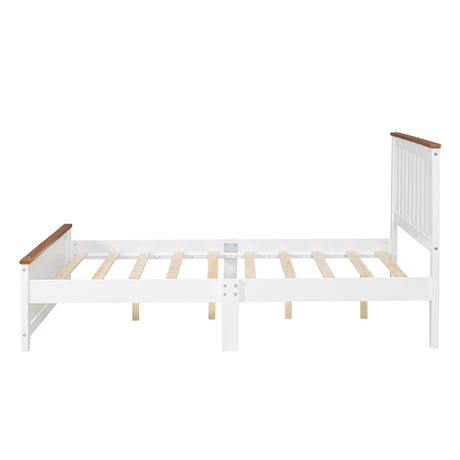 Full Size Wood Platform Bed Wooden Slat Support, Vintage Simple Bed Frame with Rectangular Headboard and Footboard, White - V.I.P Digital Presence