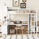 Metal loft bed with wardrobe and L-shaped desk, full-size loft bed with storage cabinet and shelf, white - V.I.P Digital Presence