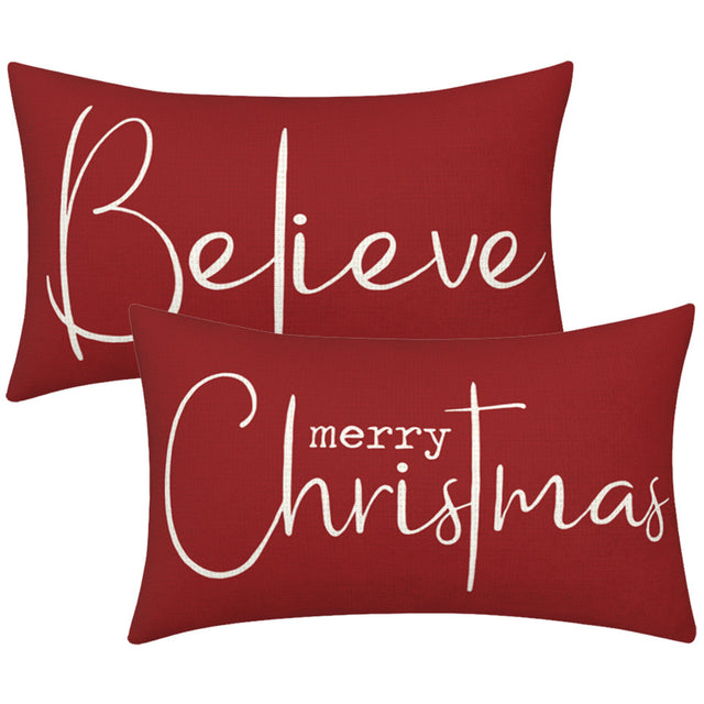 Christmas Decorative Pillowcase 2-piece Set Merry Christmas Sofa Cushion Cover Believe Waist Pillow Cover - V.I.P Digital Presence