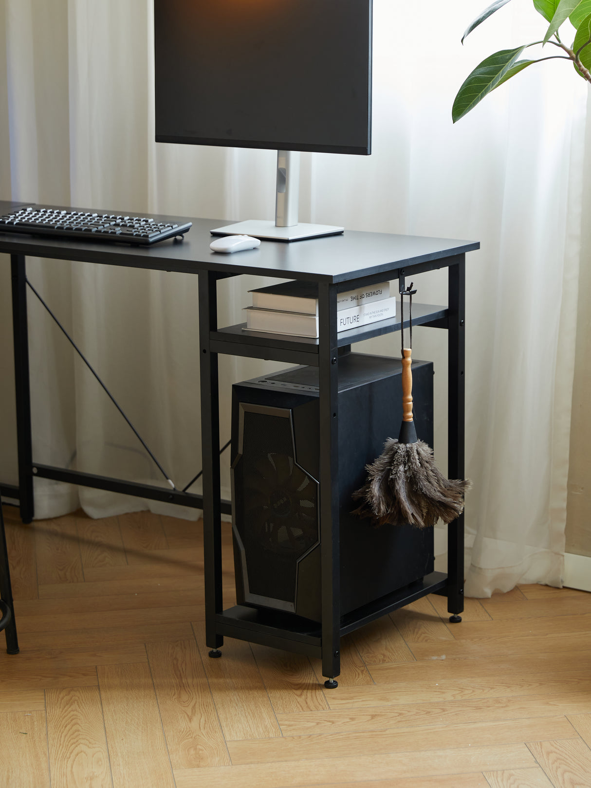 94.5 Inch Home Office Desk L shape gaming desk with LED storage Shelves METAL PANNEL and stool (BLACK) - V.I.P Digital Presence