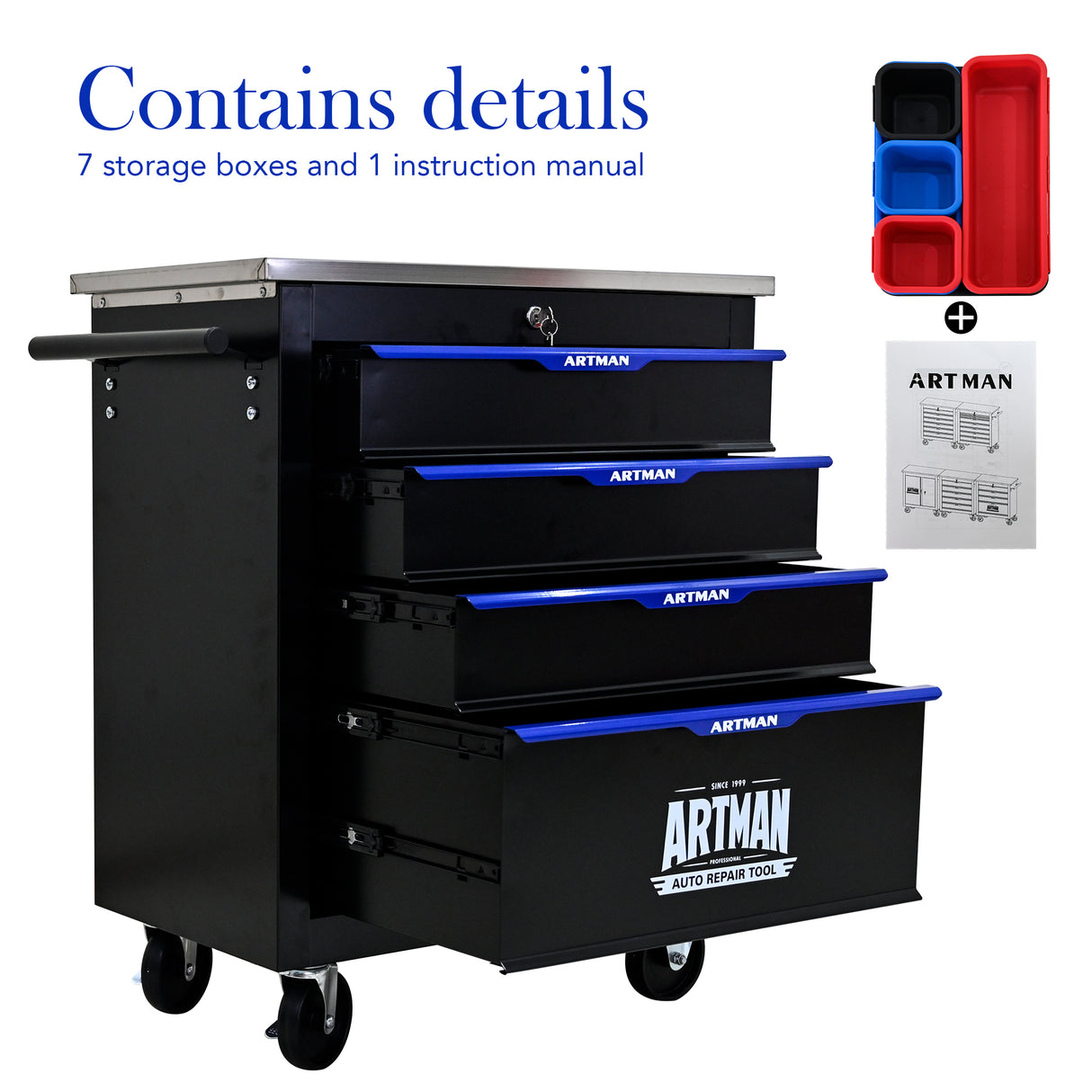 4 DRAWERS MULTIFUNCTIONAL TOOL CART WITH WHEELS-BLACK - V.I.P Digital Presence