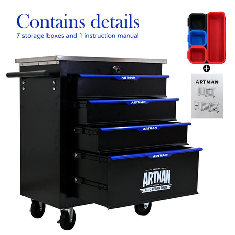 4 DRAWERS MULTIFUNCTIONAL TOOL CART WITH WHEELS-BLACK - V.I.P Digital Presence