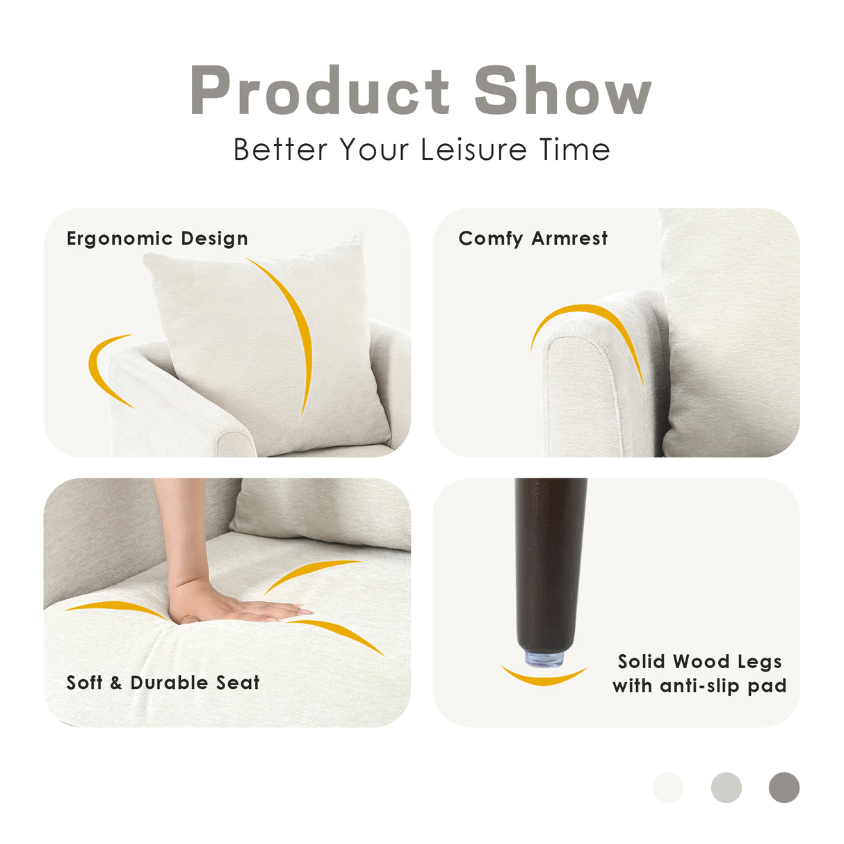 Bucket chair, Schneier accent chair, fabric armchair club chair, solid wood leg cushion armchair, lumbar pillow, beige - V.I.P Digital Presence