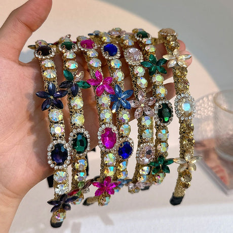 Crystal flower set with colorful glass diamond fine edge hair hoop - V.I.P Digital Presence