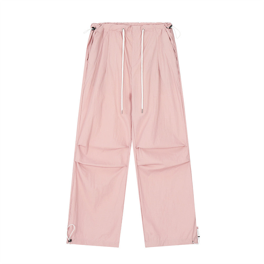 Wrinkled Casual Straight Cargo Pants Men's American Loose Solid Color Thin Sports Drawstring Cuffed Long Trousers - V.I.P Digital Presence