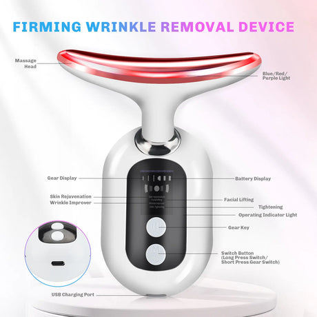 EMS Neck Face Lifting Beauty Device Vibration Massager LED Photon Therapy Skin Tighten Wrinkle Removal Skin Care Tools - V.I.P Digital Presence