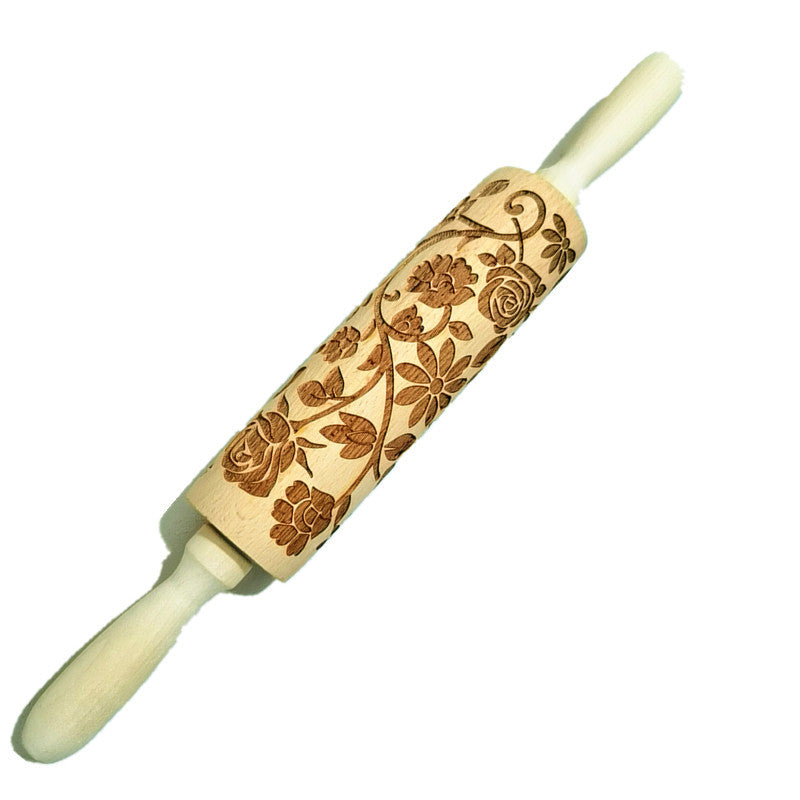 Wooden Rolling Pin Beech Wood Laser Engraved Printing Rolling Pin Christmas Flip Sugar Cookie Pressing Stick - V.I.P Digital Presence