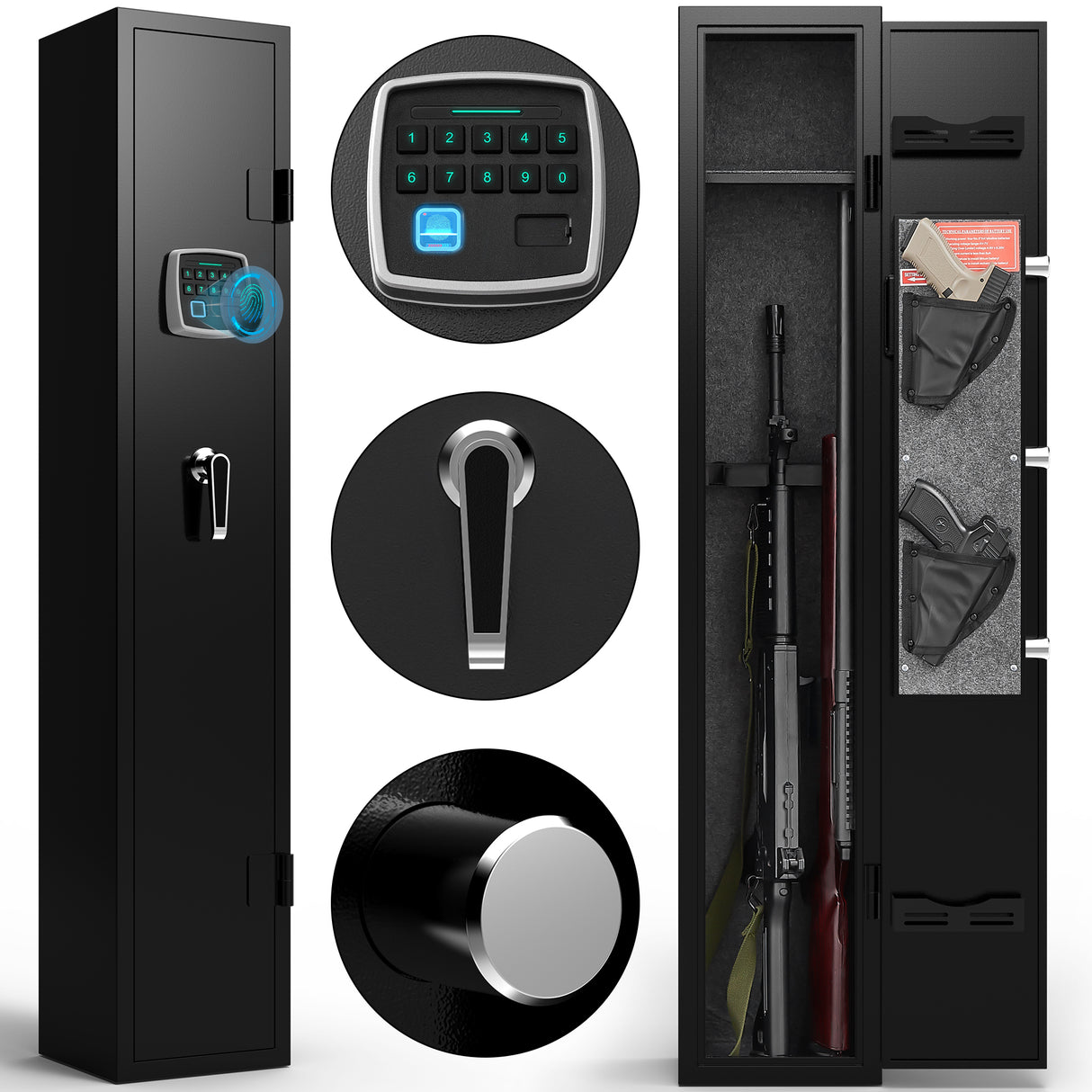 5 gun safes with 3 pistol pockets, quick access biometric adjustable heavy-duty gun rack mounted gun safes - V.I.P Digital Presence
