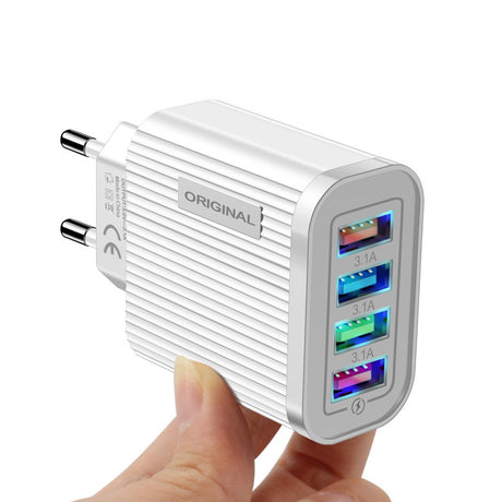 Luminous 4 USB mobile phone charging head, European and American standard travel charger, striped USB smart tablet charger - V.I.P Digital Presence