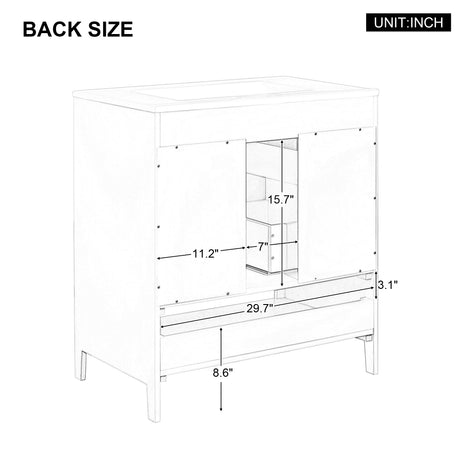 30" Bathroom Vanity with Sink, Multi-functional Bathroom Cabinet with Doors and Drawers, Solid Frame and MDF Board, Grey - V.I.P Digital Presence