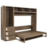 Full Size Murphy Bed with Wardrobe, Drawers and Open Shelves, Antique Grey - V.I.P Digital Presence