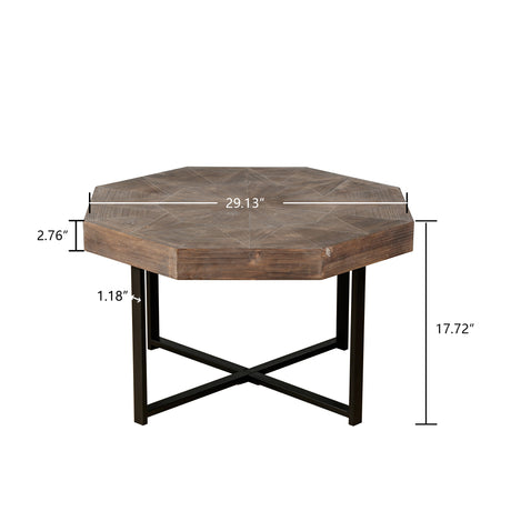 Wooden octagonal retro patchwork craft 30 inch wooden tabletop cross metal leg coffee table (antique brown) - V.I.P Digital Presence
