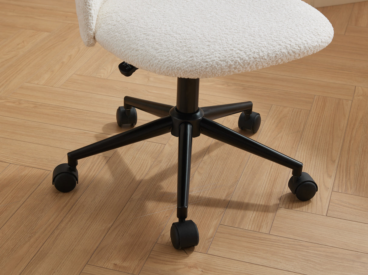 Velvet fabric office chair, mid back adjustable rotating computer chair, black legs, cushioned office chair with wheels ，White - V.I.P Digital Presence