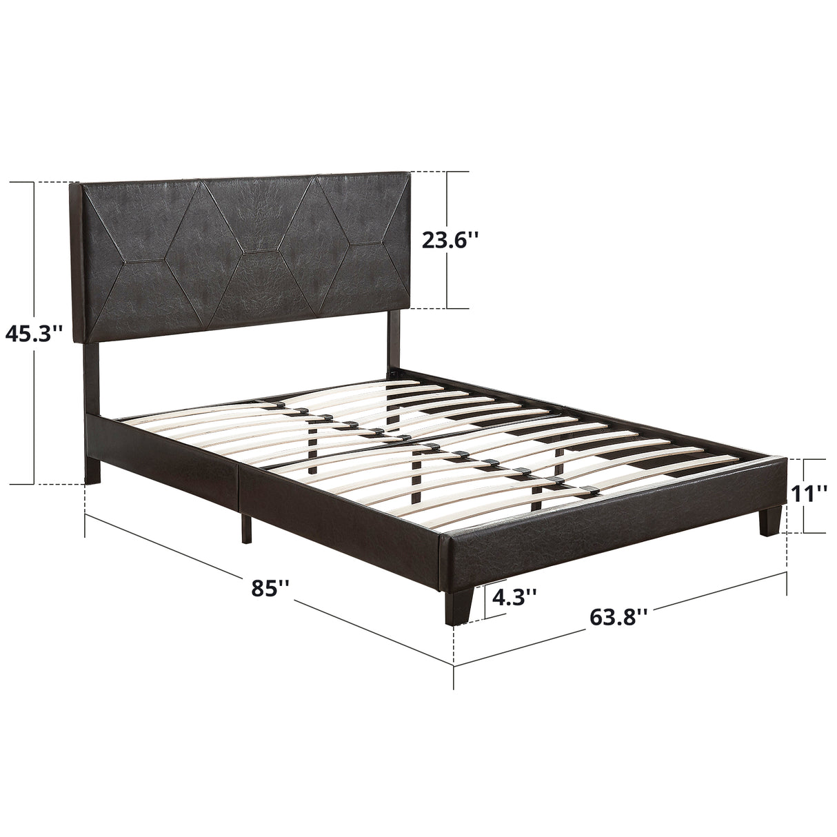 Queen Size Upholstered Platform Bed Frame Wood Slat Support Easy Assembly Black pu - V.I.P Digital Presence