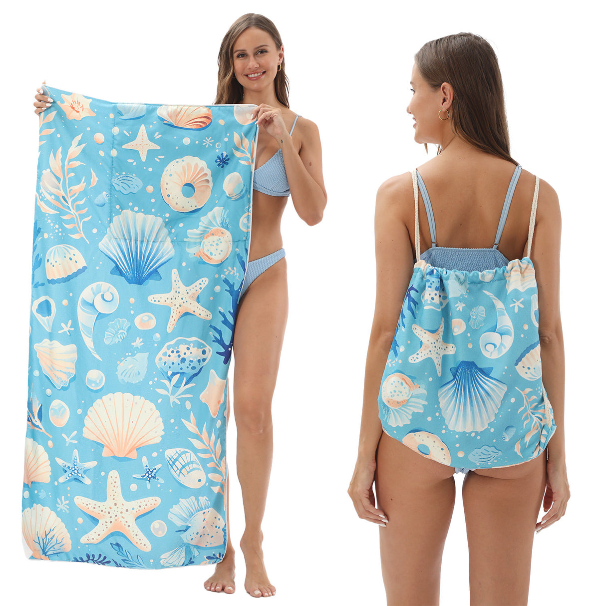 Two-in-One Foldable Beach Towel Printed Bath Towel All-In-One Beach Towel with Storage Bag - V.I.P Digital Presence