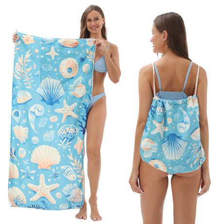 Two-in-One Foldable Beach Towel Printed Bath Towel All-In-One Beach Towel with Storage Bag - V.I.P Digital Presence