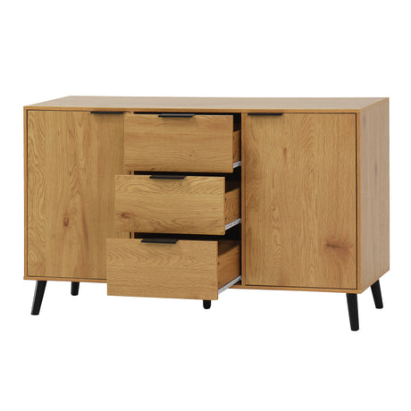 Side panel buffet cabinet with storage room, 47.2 "natural wood color kitchen cabinet with 3 drawers and 2 doors - V.I.P Digital Presence