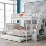 Twin over Full Bunk Bed with Trundle and Staircase White - V.I.P Digital Presence
