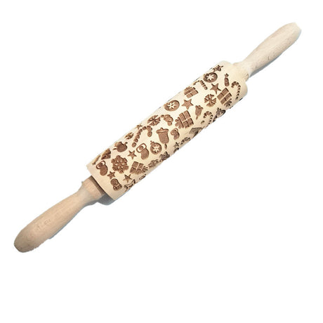 Wooden Rolling Pin Beech Wood Laser Engraved Printing Rolling Pin Christmas Flip Sugar Cookie Pressing Stick - V.I.P Digital Presence
