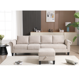 Convertible Sectional Sofa with Storage,L-shaped sofa,Four-seater sofa,Modern Linen Fabric Sectional Couches Beige - V.I.P Digital Presence