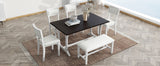 TOPMAX Farmhouse 6-Piece Trestle Dining Table Set with Upholstered Dining Chairs and Bench  59inch, White