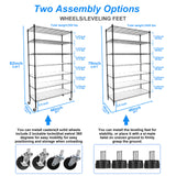 7 Tier Wire Shelving Unit 2450 LBS NSF Height Adjustable Metal Garage Storage Shelves with Wheels Black